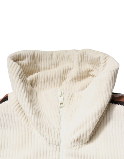 Chaqueta de pana de algodón con cremallera completa y aplique de logotipo beige