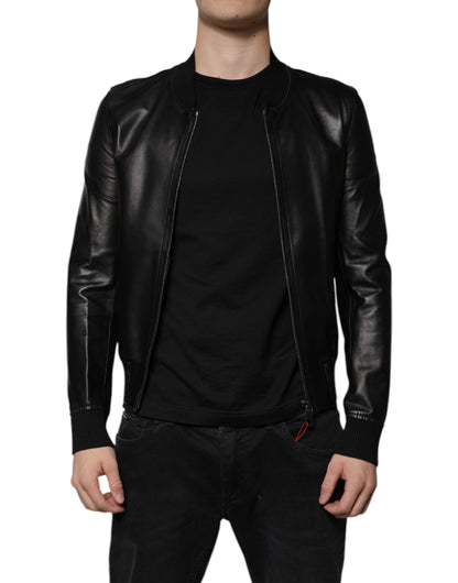 Chaqueta motera de piel de cordero negra con cremallera completa