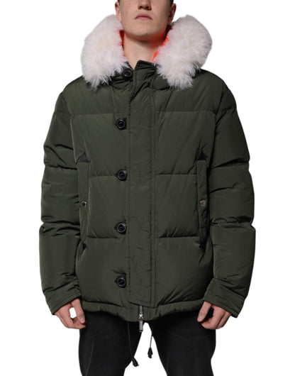 Chaqueta de piel de oveja con mangas largas y capucha verde