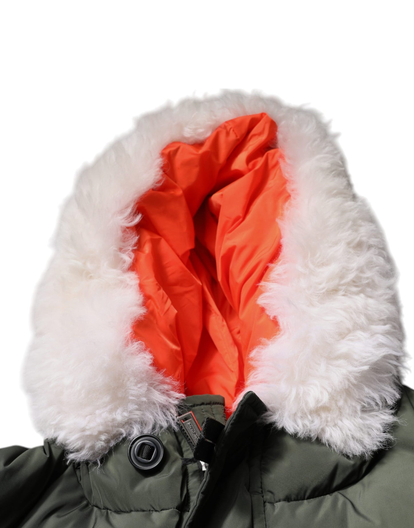 Chaqueta de piel de oveja con mangas largas y capucha verde