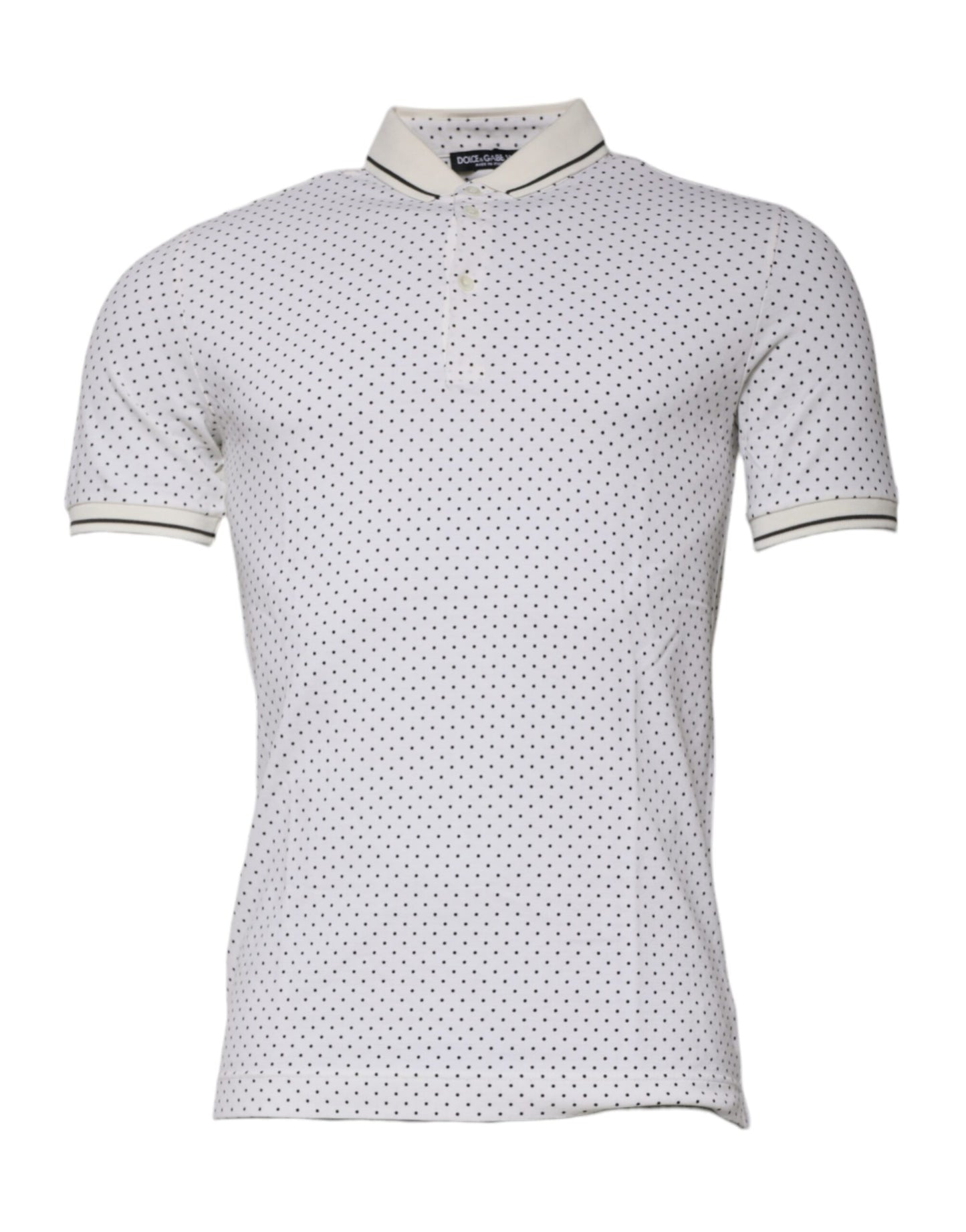 Camiseta polo de algodón con cuello y lunares blancos