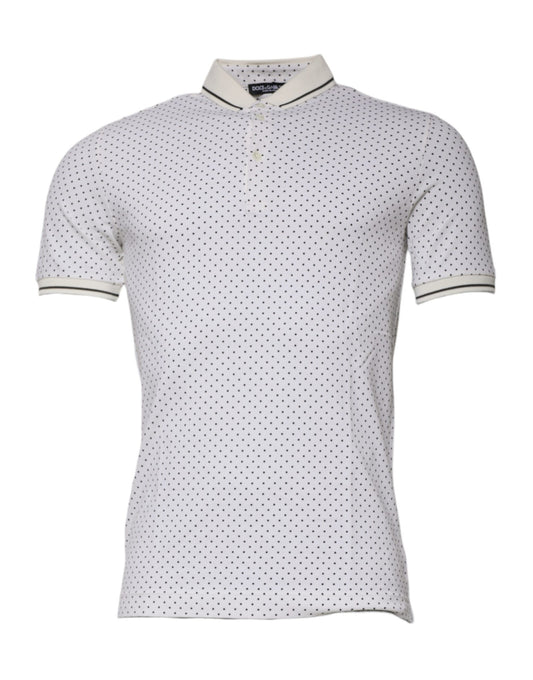 Camiseta polo de algodón con cuello y lunares blancos