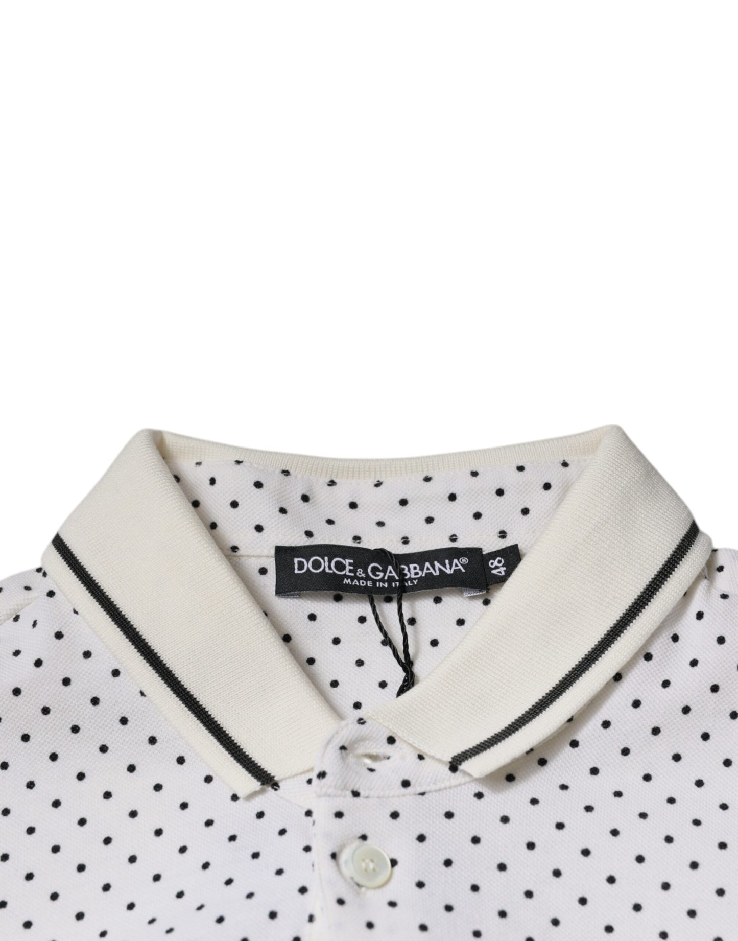 Camiseta polo de algodón con cuello y lunares blancos