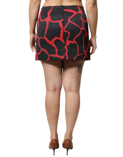 Minifalda abstracta de cintura media en forma de A, negra y roja