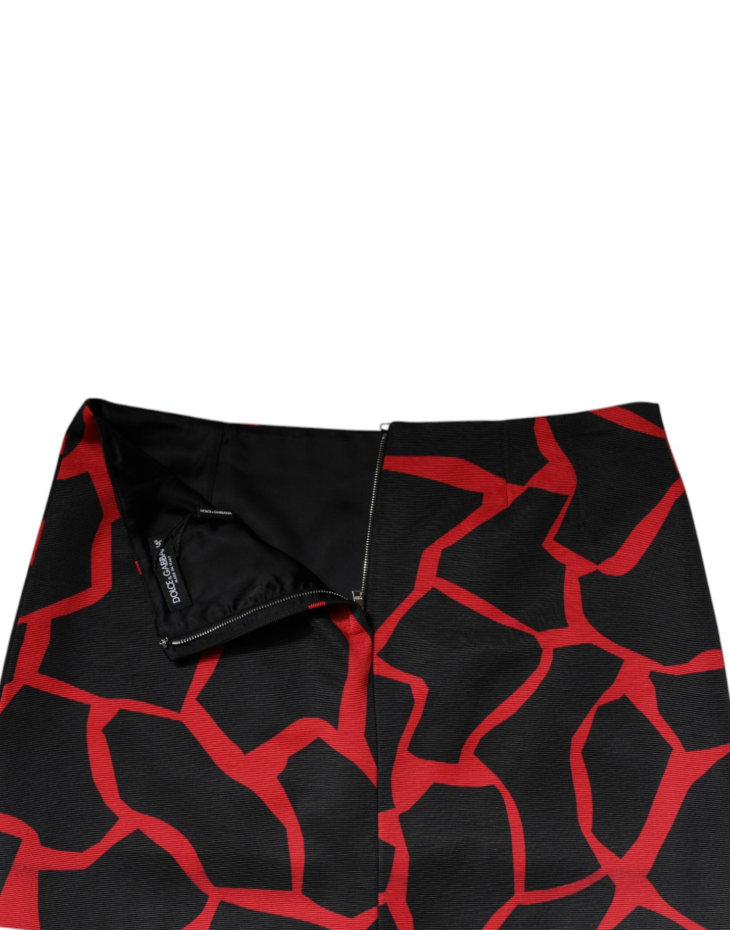 Minifalda abstracta de cintura media en forma de A, negra y roja