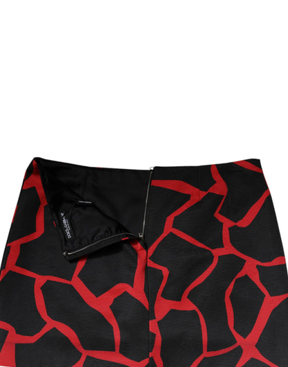 Minifalda abstracta de cintura media en forma de A, negra y roja