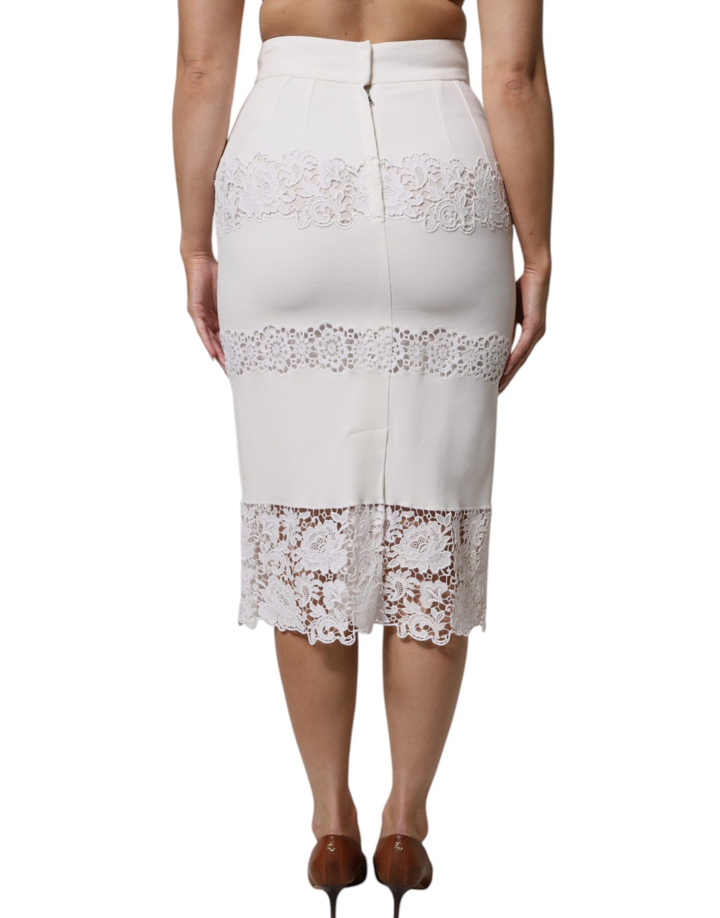 Falda tubo de cintura alta con encaje floral blanco