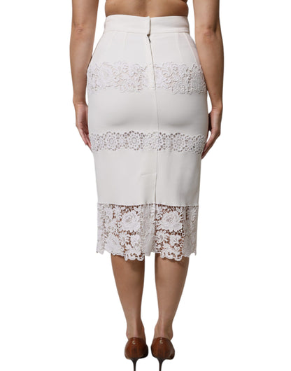 Falda tubo de cintura alta con encaje floral blanco
