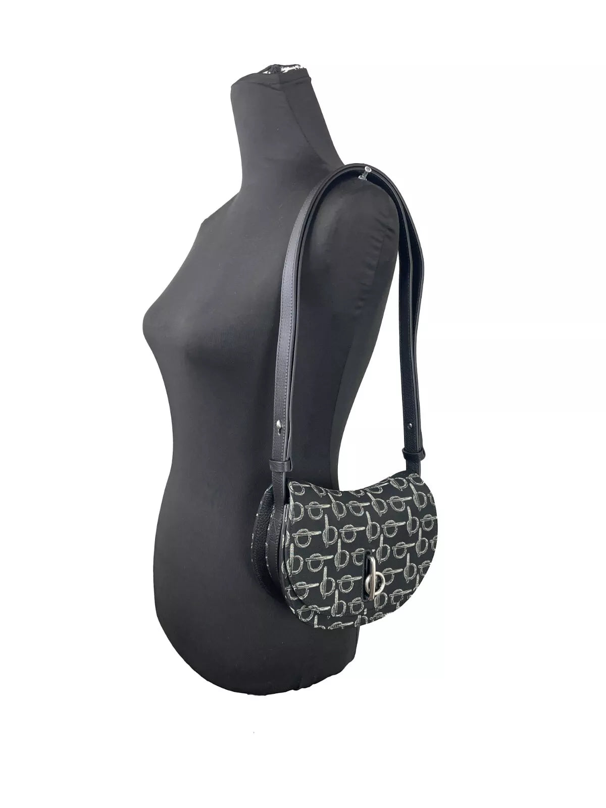 Bolso bandolera mini con diseño de caballo balancín, color negro