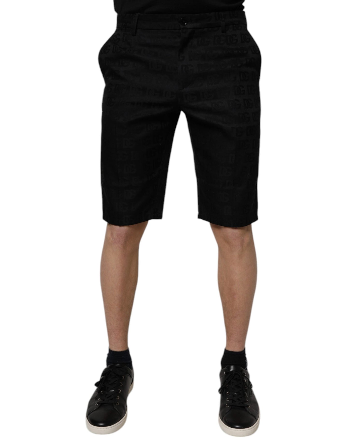 Pantalones cortos chinos casuales de cintura media de algodón negro