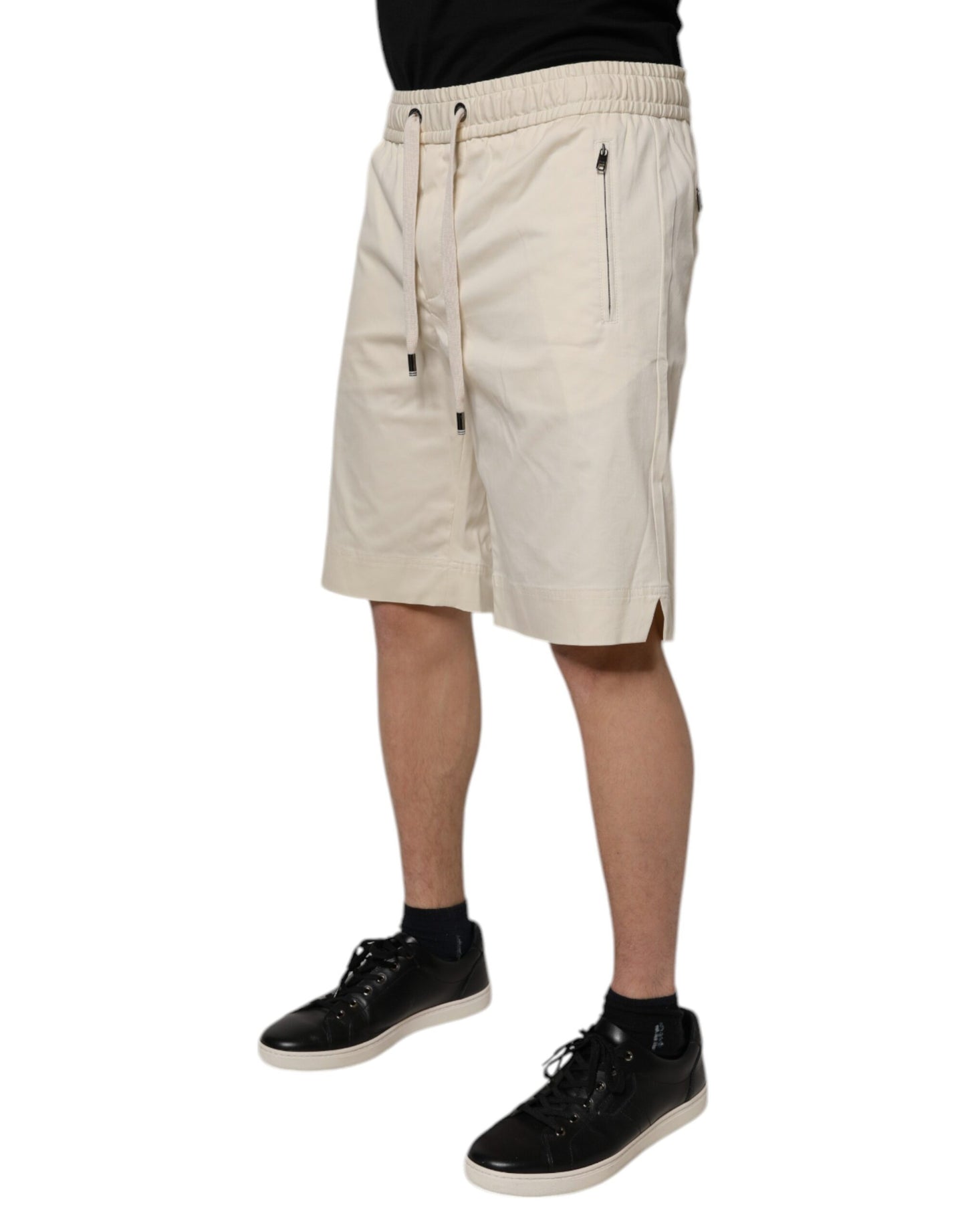 Bermudas de algodón elástico en blanco roto para hombre