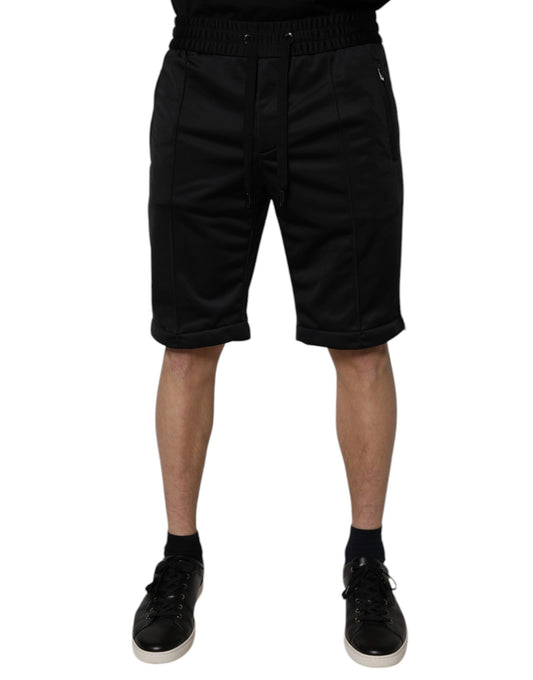 Bermudas de poliéster negro de cintura media para hombre