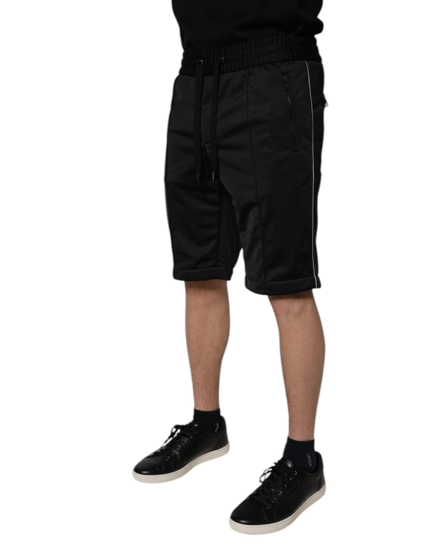 Bermudas de poliéster negro de cintura media para hombre