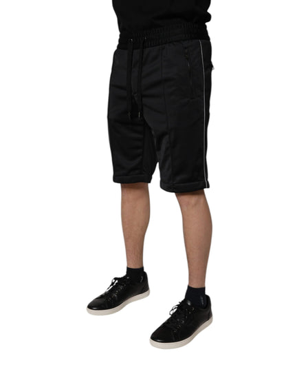 Bermudas de poliéster negro de cintura media para hombre