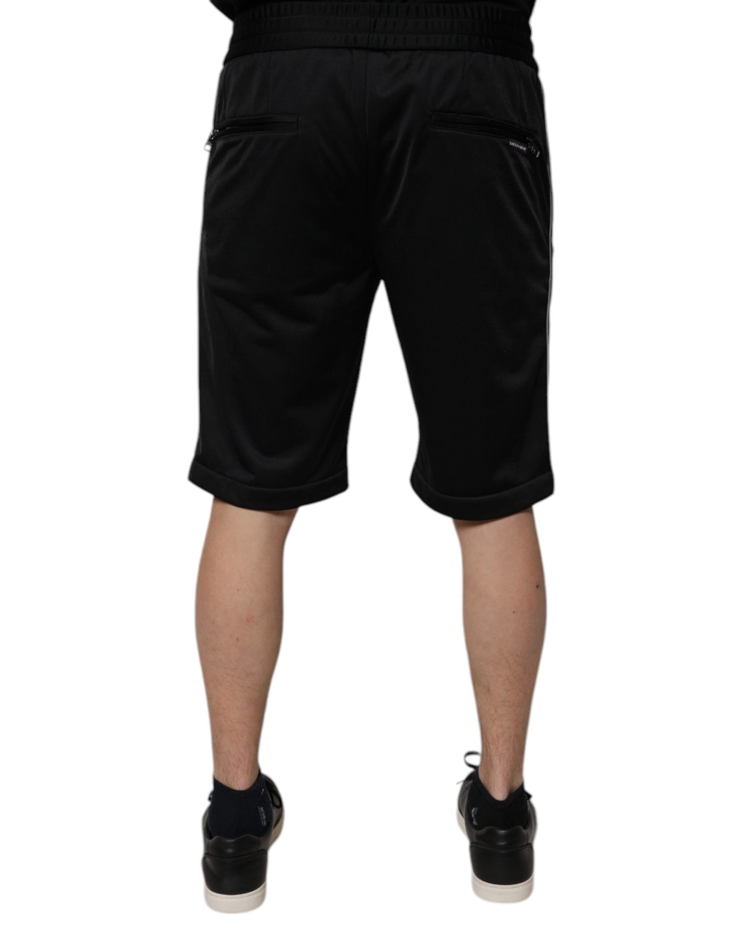 Bermudas de poliéster negro de cintura media para hombre