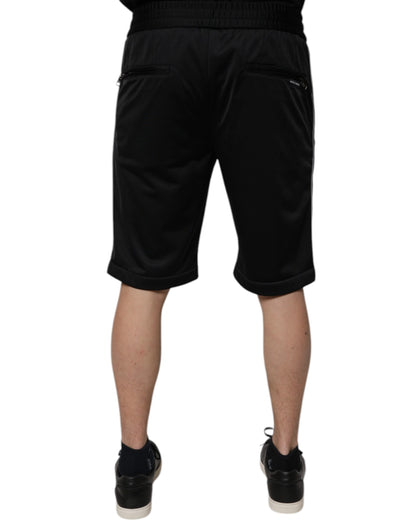 Bermudas de poliéster negro de cintura media para hombre