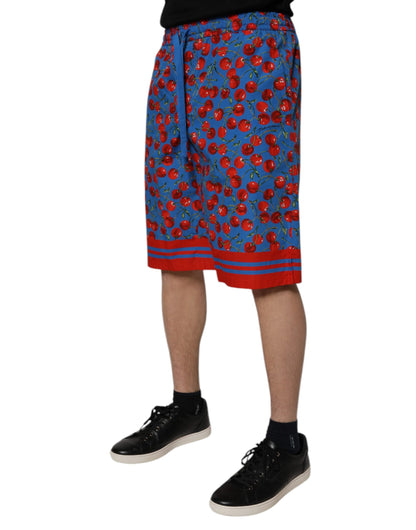 Bermudas de algodón con estampado de cerezas azules para hombre