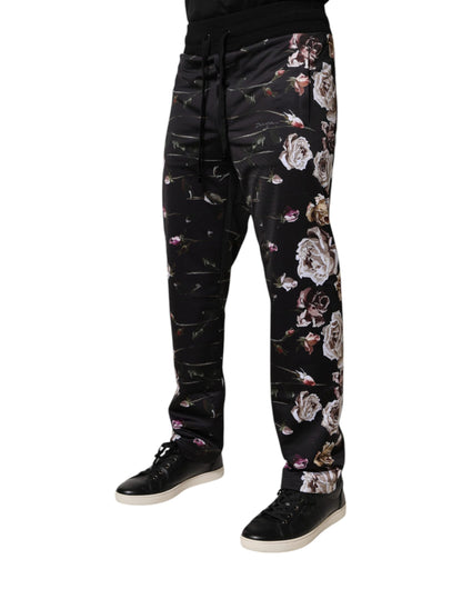 Pantalones deportivos de poliéster con estampado floral negro