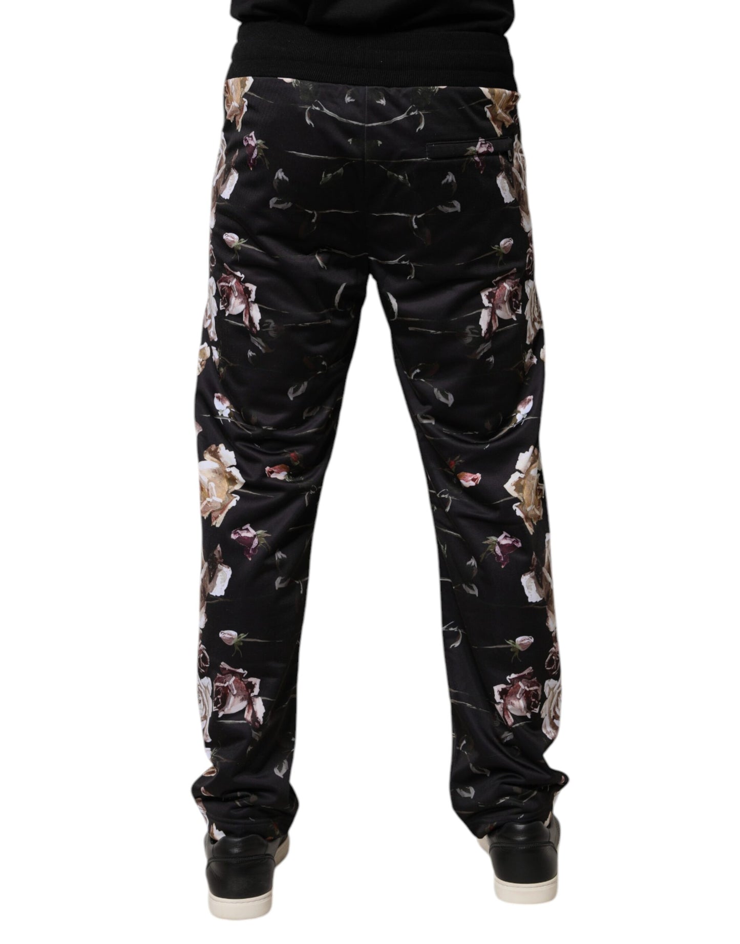 Pantalones deportivos de poliéster con estampado floral negro