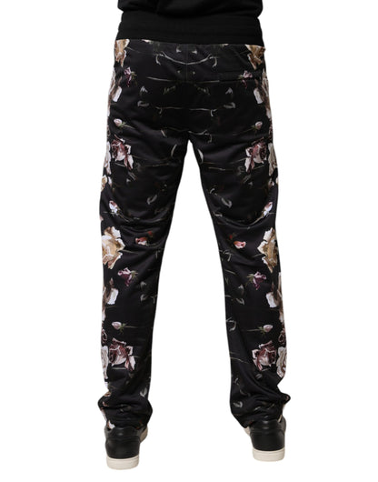 Pantalones deportivos de poliéster con estampado floral negro
