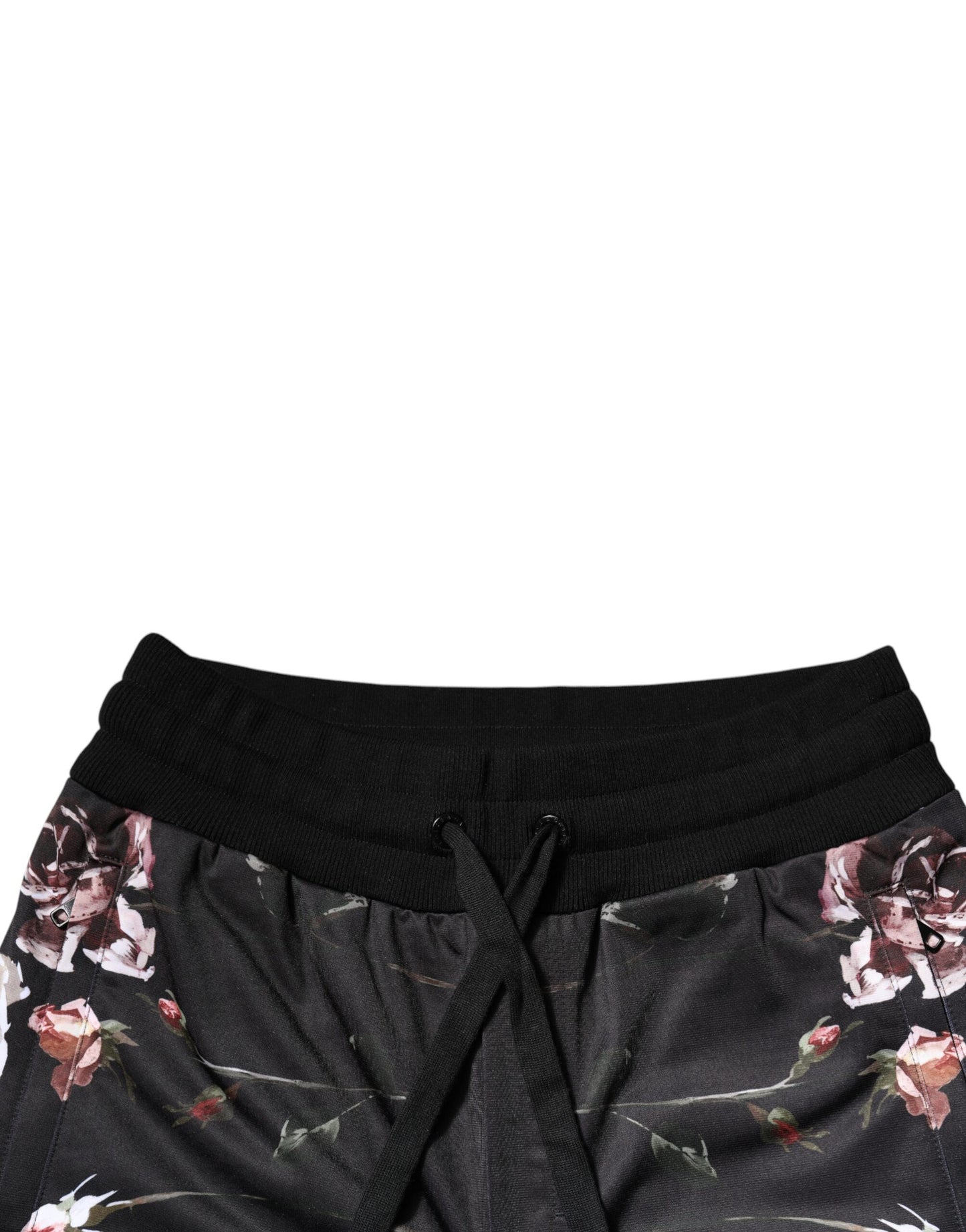 Pantalones deportivos de poliéster con estampado floral negro
