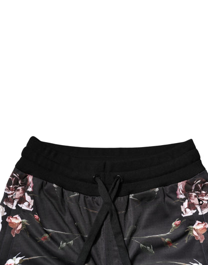 Pantalones deportivos de poliéster con estampado floral negro