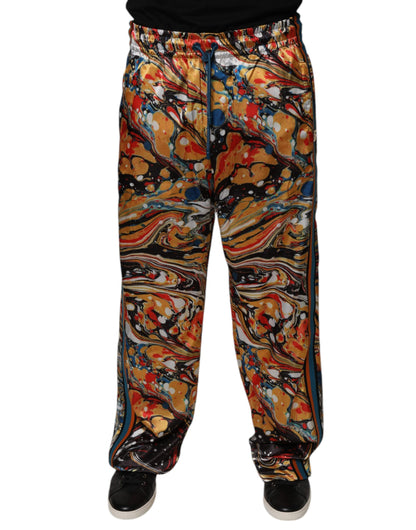 Pantalones deportivos de satén de mármol multicolor para hombre