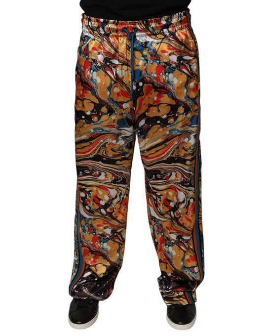 Pantalones deportivos de satén de mármol multicolor para hombre