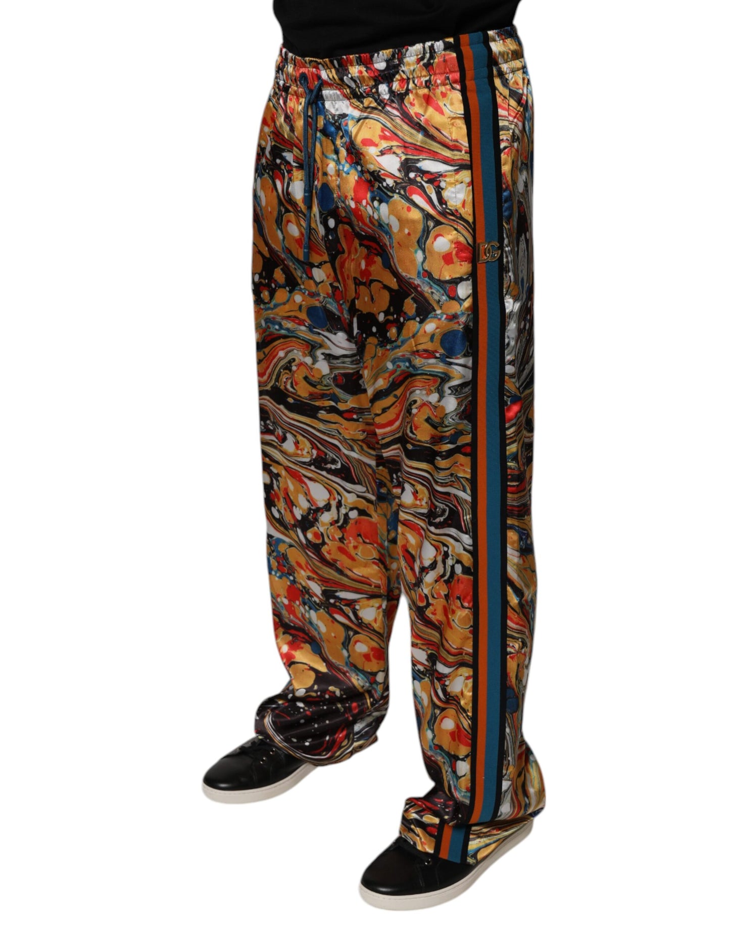 Pantalones deportivos de satén de mármol multicolor para hombre