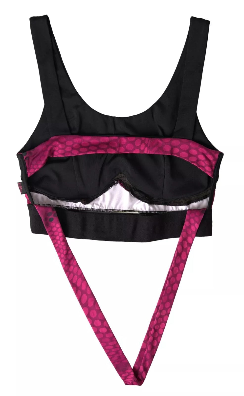 Sujetador deportivo negro elegante con detalles fucsia