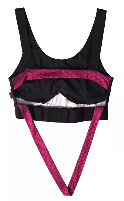 Sujetador deportivo negro elegante con detalles fucsia