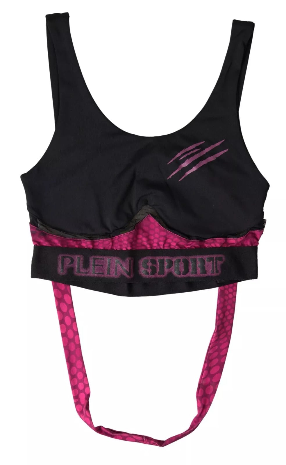 Sujetador deportivo negro elegante con detalles fucsia