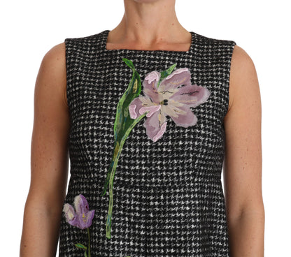 Elegante minivestido gris de corte A con tulipán morado