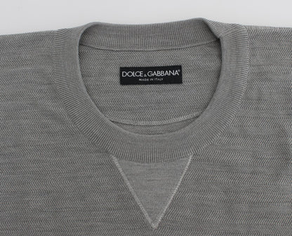 Elegante suéter de cuello redondo de seda gris