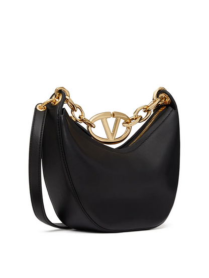Bolso de hombro mini Hobo Vlogo de cuero negro