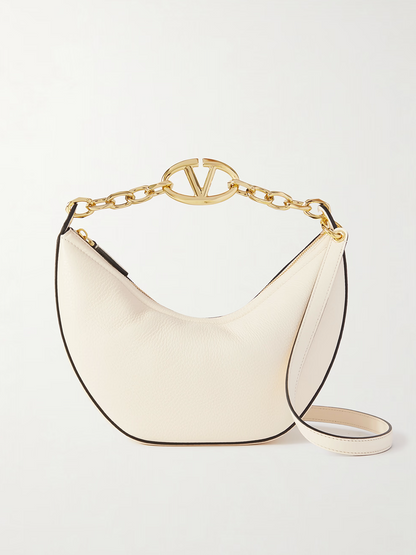 Bolso de hombro pequeño tipo hobo Vlogo de piel color marfil