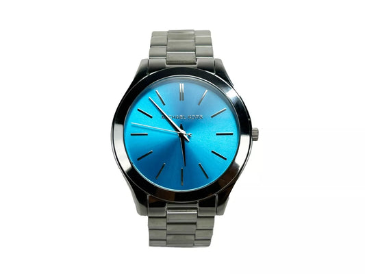 Reloj Slim Runway de acero inoxidable azul plateado MK3292