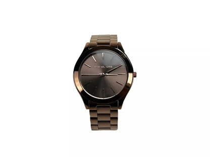 Reloj de acero inoxidable marrón Slim Runway MK3418