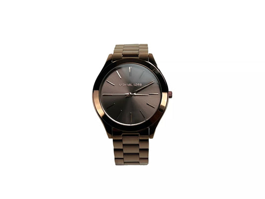 Reloj de acero inoxidable marrón Slim Runway MK3418