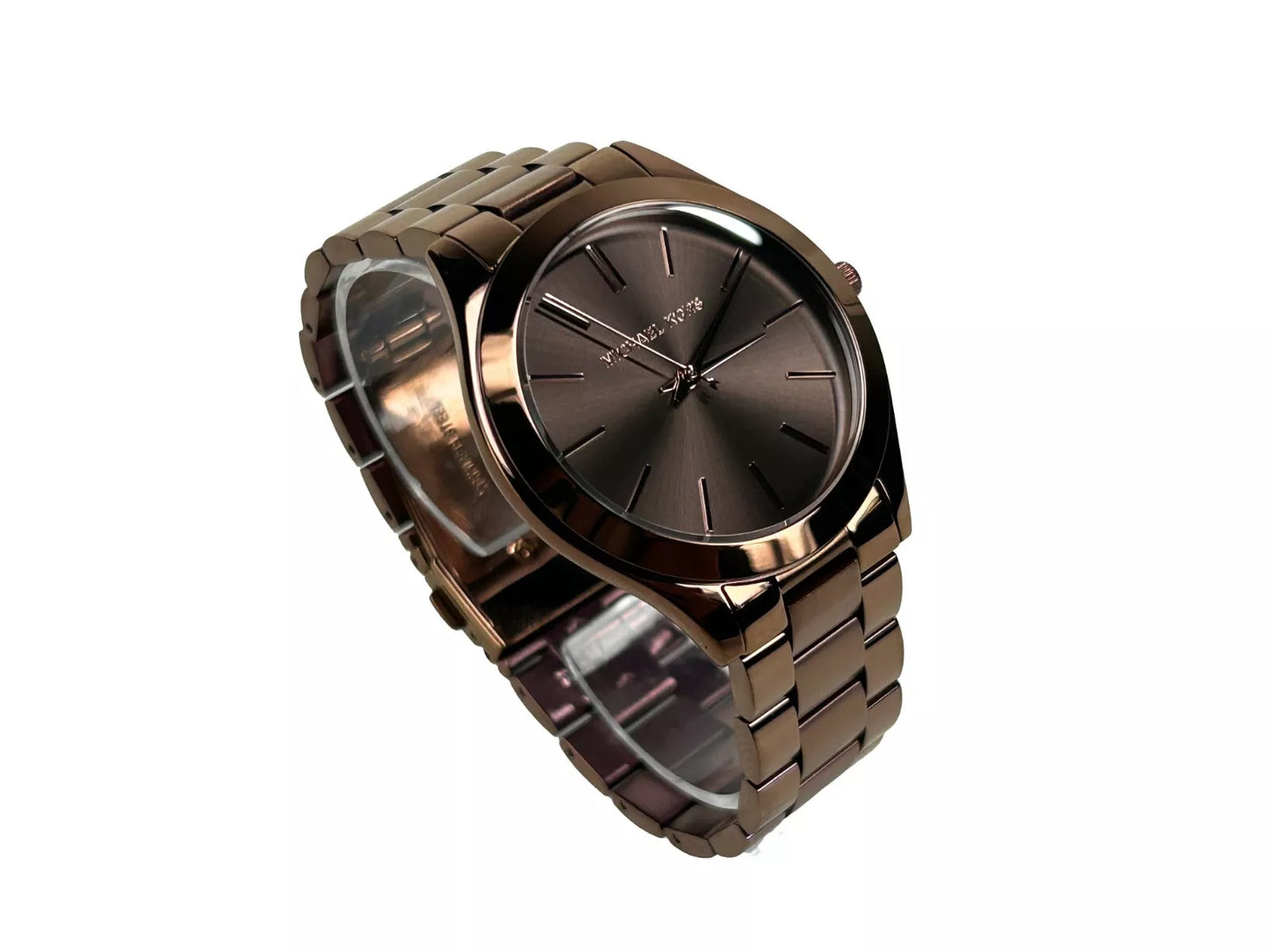 Reloj de acero inoxidable marrón Slim Runway MK3418