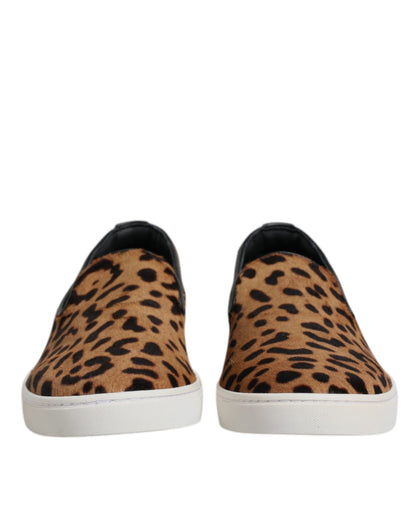 Zapatillas deportivas de piel de becerro marrón con estampado de leopardo