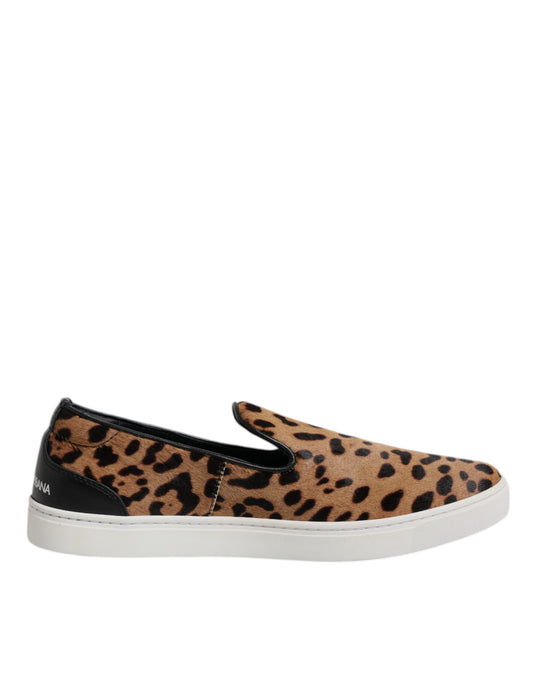 Zapatillas deportivas de piel de becerro marrón con estampado de leopardo