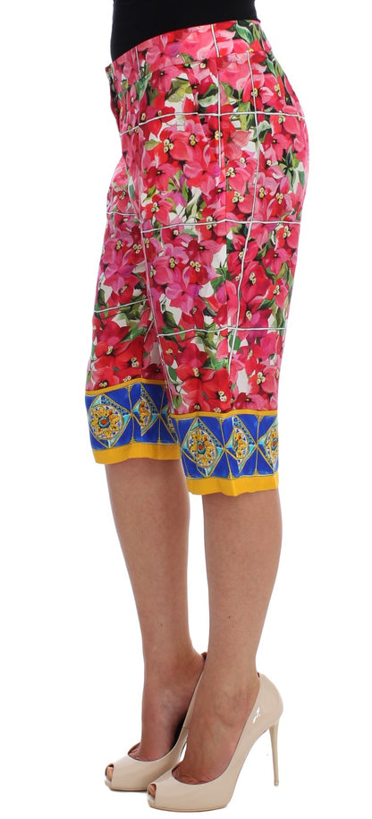 Pantalones capri de seda con estampado floral multicolor