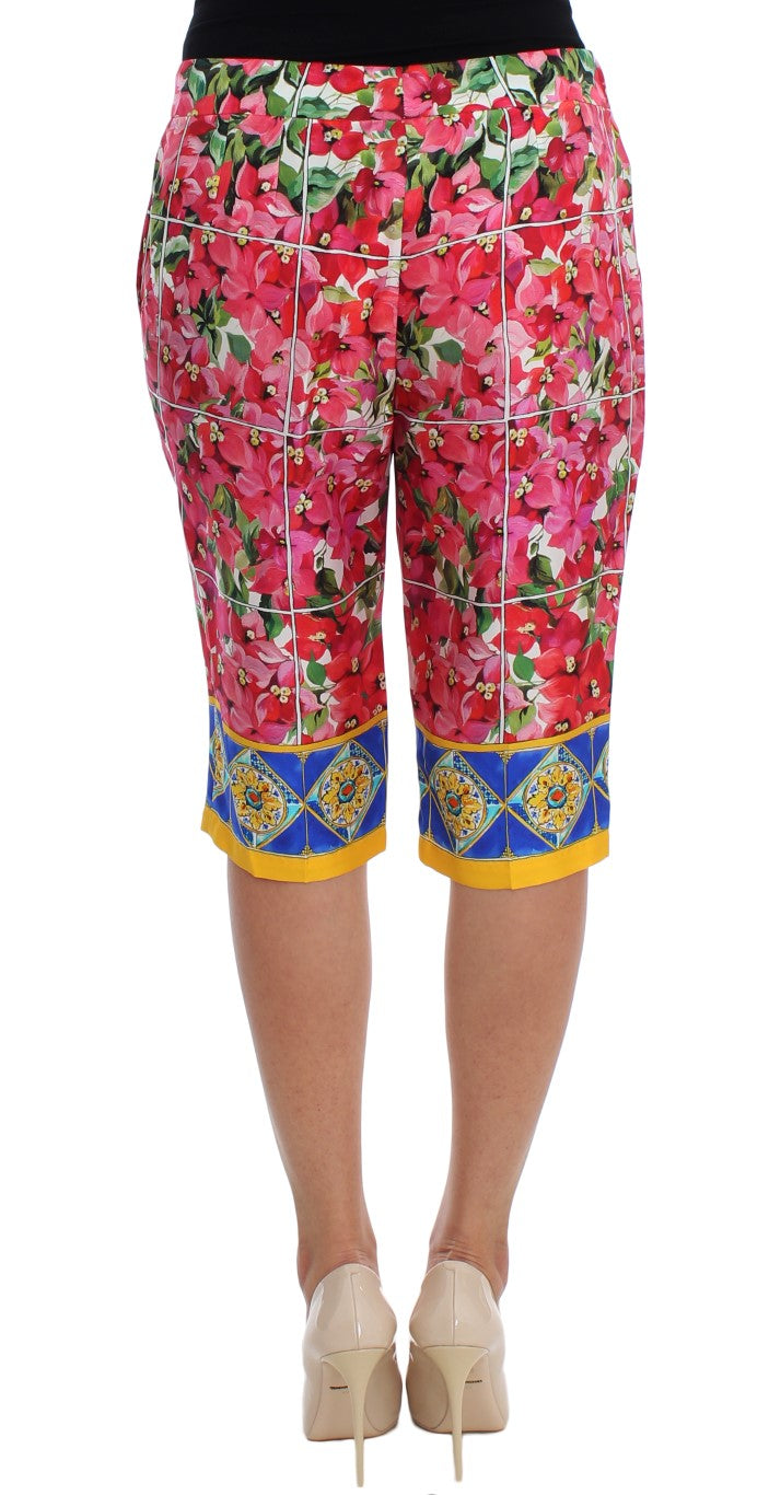 Pantalones capri de seda con estampado floral multicolor
