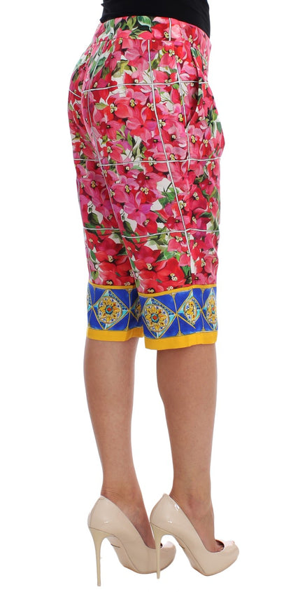 Pantalones capri de seda con estampado floral multicolor
