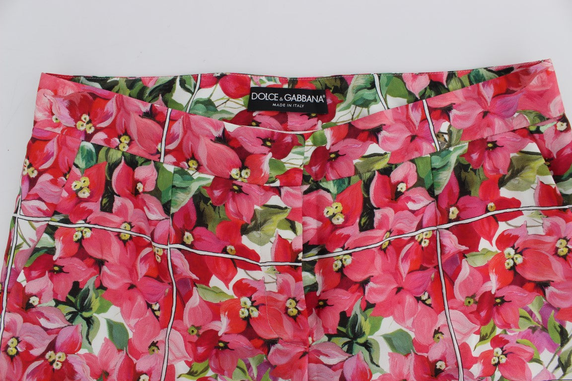 Pantalones capri de seda con estampado floral multicolor