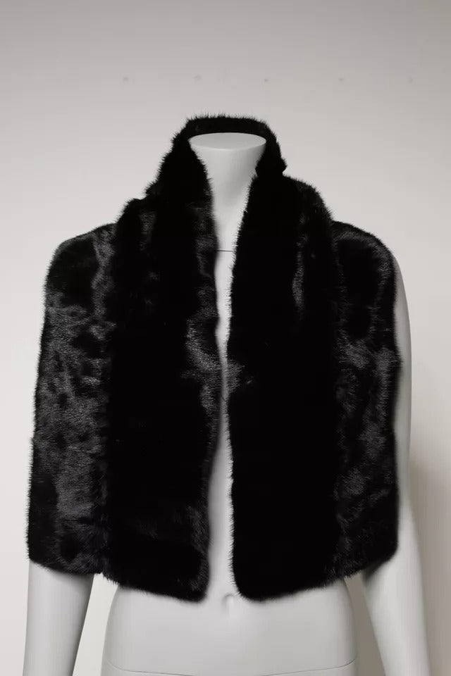 Bufanda de cuello tipo chal de piel negra