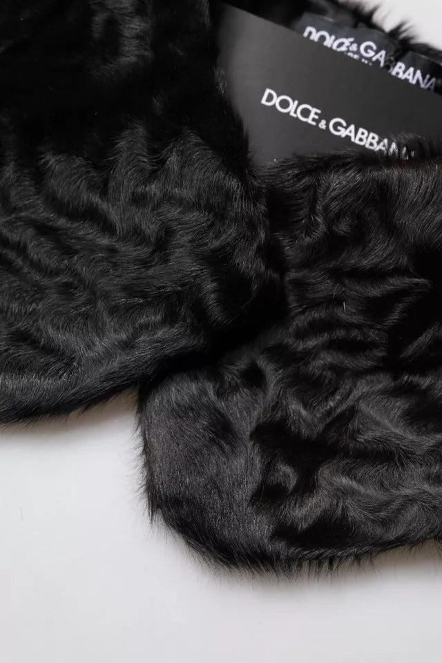 Bufanda de cuello para mujer con cuello de piel de cordero negra
