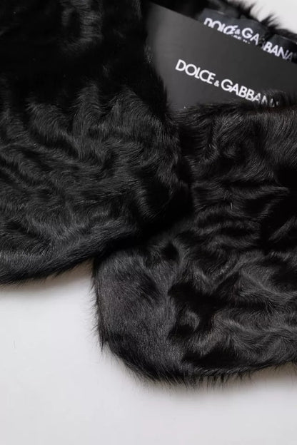 Bufanda de cuello para mujer con cuello de piel de cordero negra