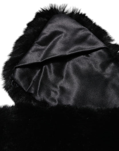 Bufanda de cuello para mujer con cuello de piel de cordero negra